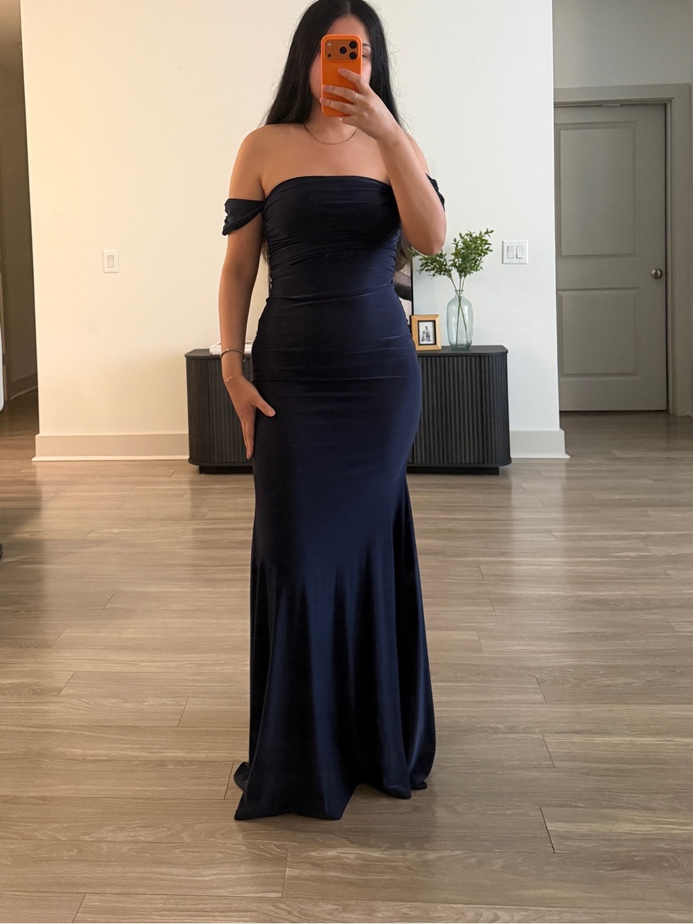 Missguided Navy Draped off shoulder mermaid Maxi Dress with train size 2